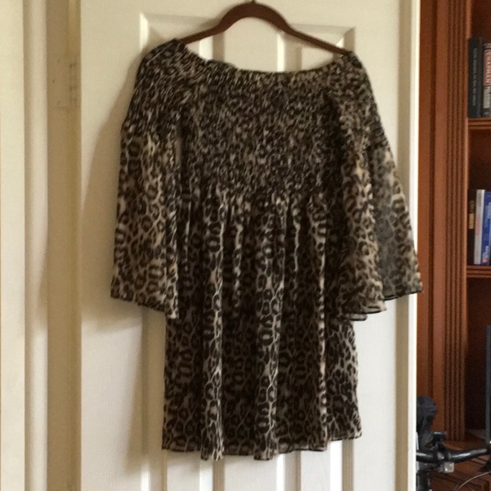 Off the shoulder leopard print mini dress